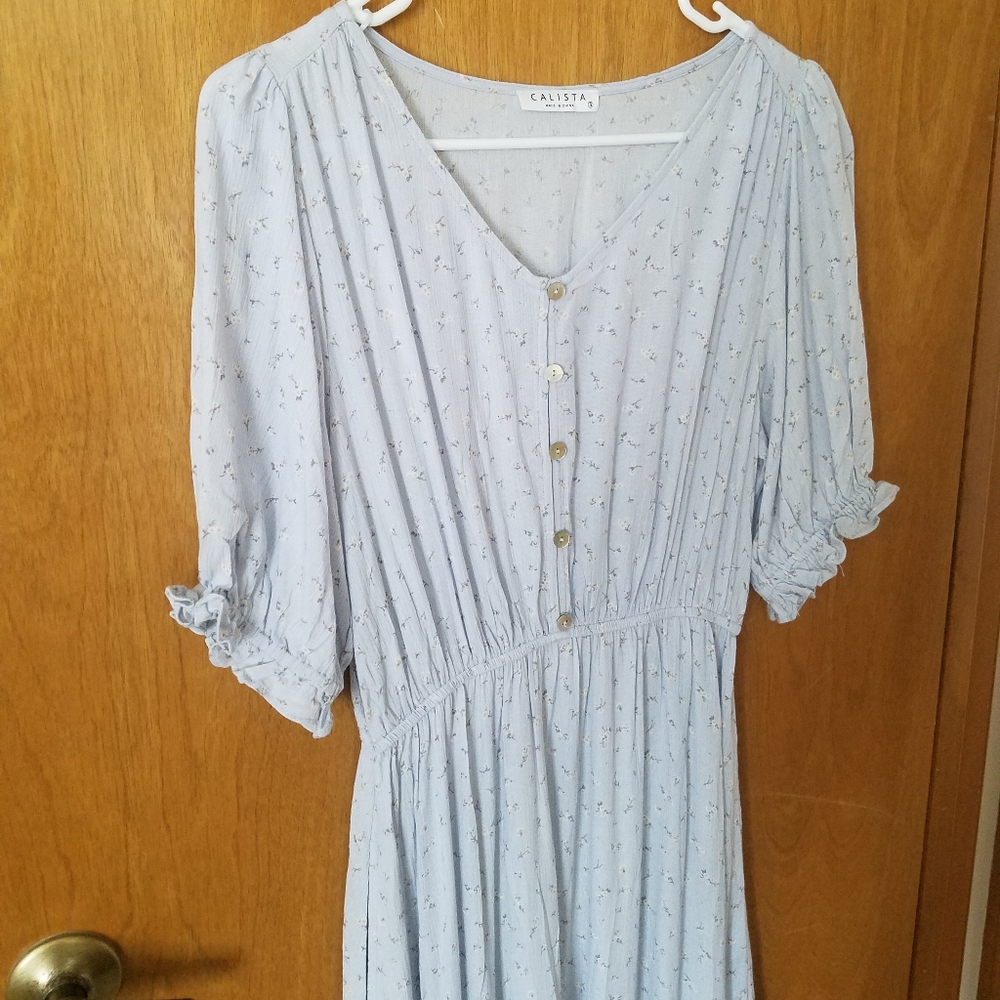 Bohme Light Blue Floral Tiered Midi Dress